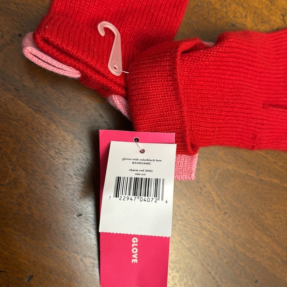 Kate Spade Gloves Cute New Red Pink Bow Style Mitten Gloves Winter Essentials - Picture 5 of 9